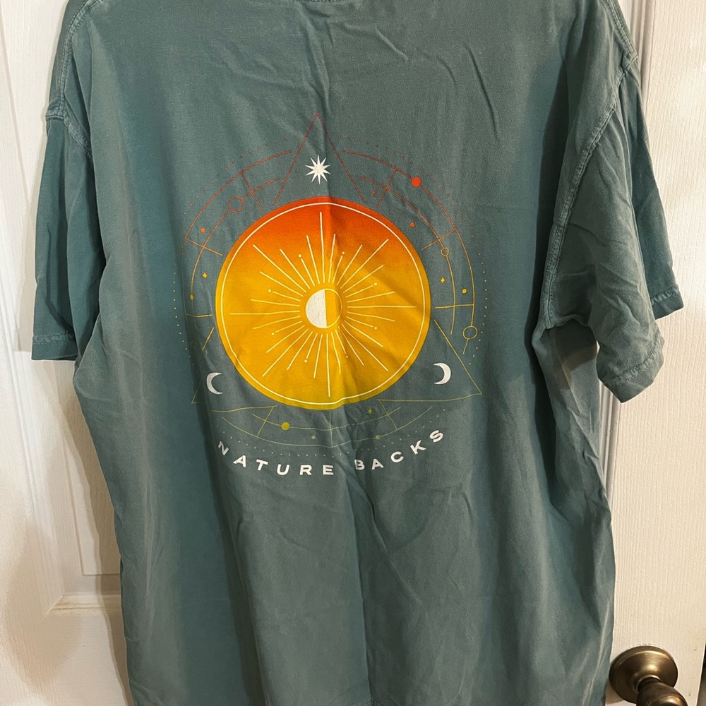 Nature Backs Teal Comfort Colors Graphic Tee Adventure Sun and Moon Design